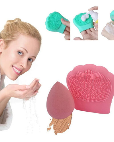 Set Limpiador Facial y Esponja para Base Maquillaje Garra Gato