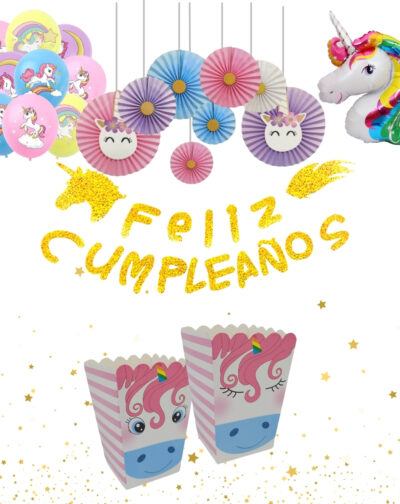 Cumpleaños Temática Unicornio Decoración Fiestas Cotillón Niñas.