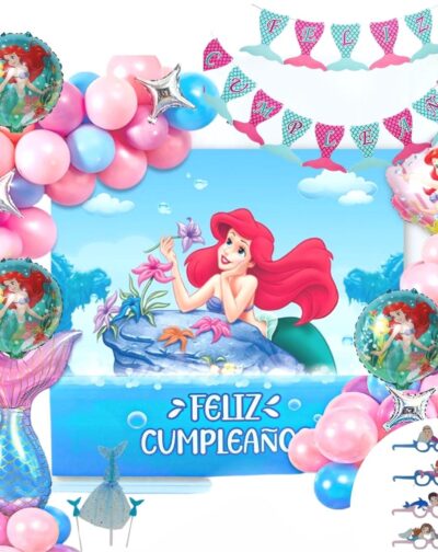 Set Decoración Sirenita Globo Fiesta Cumpleaños Niña Cotillón