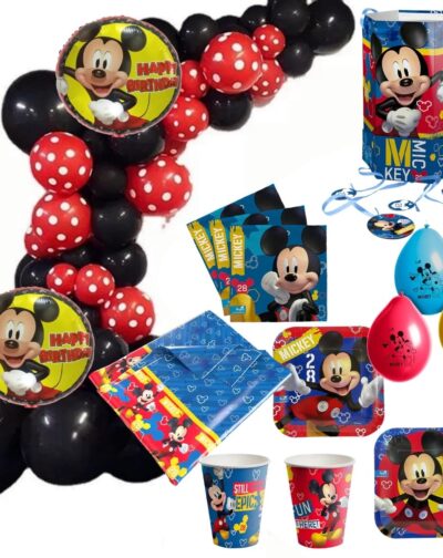 Set Globos Decoración Mickey Mouse Polka Rojo Negro