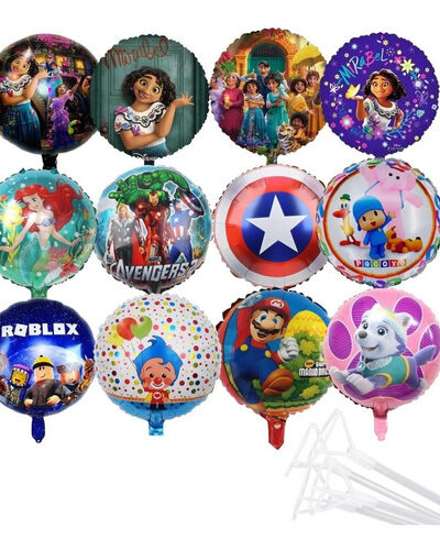 Pack 12 Globos Metálicos Personajes Peliculas Infantiles