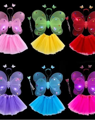 Disfraz Alas Luz Led Niña Mariposa Falda Diadema Cintillo