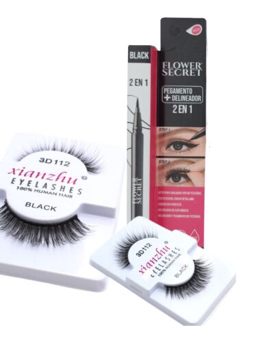 Set Pestañas Postizas  Con Pegamento Delineador Ojos