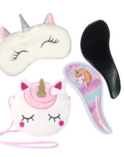 Set Regalo Unicornio Niña Bolso Cartera Antifaz Cepillo Kwai