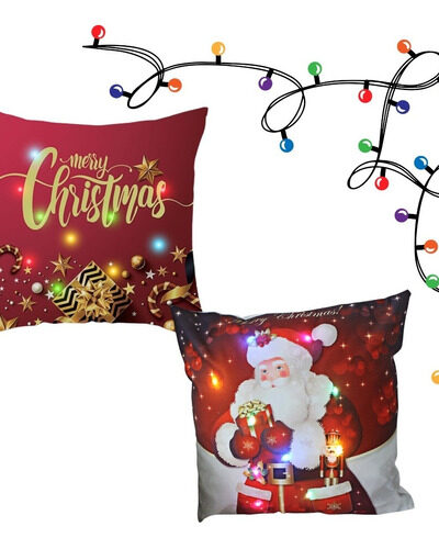 Set Fundas Led Cojines Almohadas Diseño Navideños Luminosos