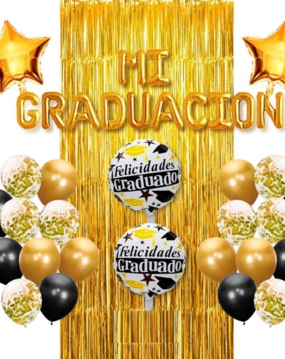 Pack Decoración Graduación Titulación Cortina Globos Confeti