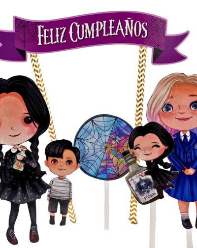 Topper Decoración Torta Super Feliz Cumpleaños Merlina