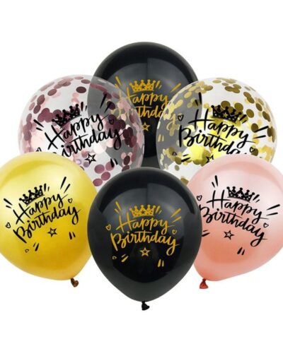 Pack Globos Decoración Fiesta Cumpleaños Happy Birthday Bouquet Dorado Rose Gold y Negro