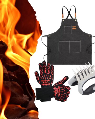 Kit Para Asador Peto Delantal Con Garras De Carne Y Guantes