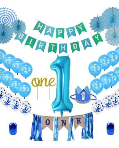 Cotillón Primer Año Set Decoración Fiesta Globos Cake Topper