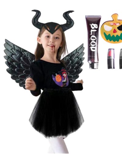 Disfraz Halloween Maléfica Ángel Negro Cuernos Pintacarita