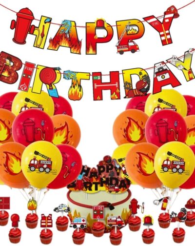 Set cotillón Deco Fiesta Cumpleaños Niños Temática Bomberos