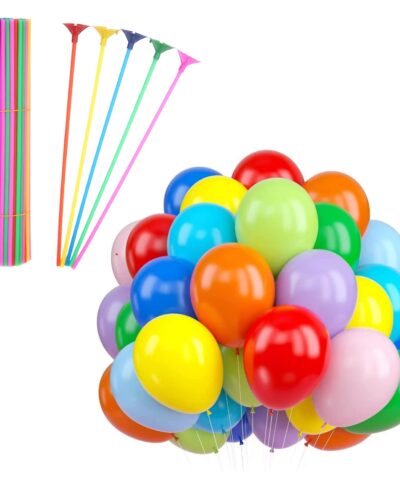 Pack 25 Globos Con Soporte Decoración Variedad Multicolor