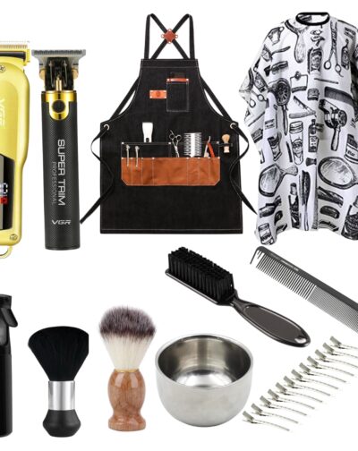 Kit Barbero Pro Maquinas Pulverizador Pinzas Capa Bota Pelo