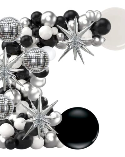 Pack Cumpleaños Plata, Negro y Blanco Decoración Fiesta Cotillón Globo Bola Disco