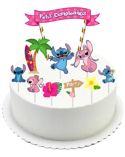 Topper Deco Torta Stitch Cotillon Cup Cake Feliz Cumpleaños